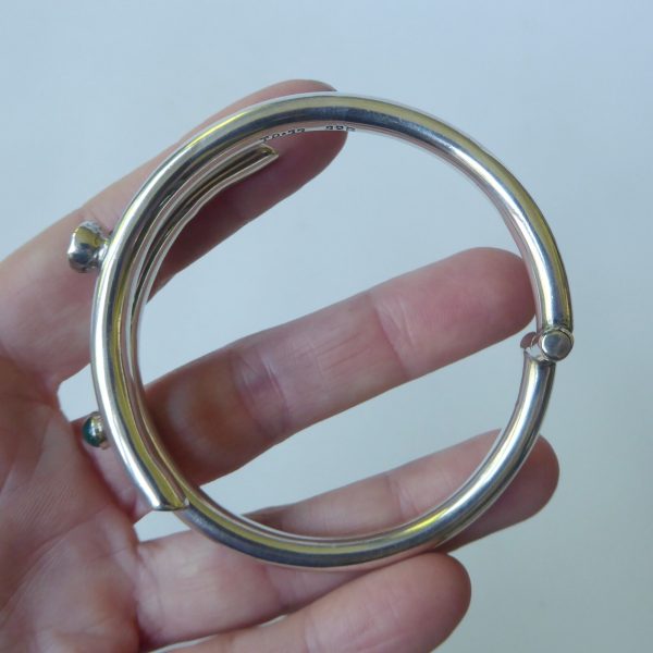 Vintage Mexico silver 925 silver chunky modernist bangle, gemstones, TD-77 Taxco - Image 13