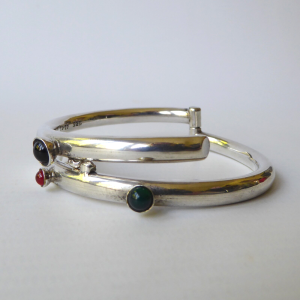 Vintage Mexico silver 925 silver chunky modernist bangle, gemstones, TD-77 Taxco