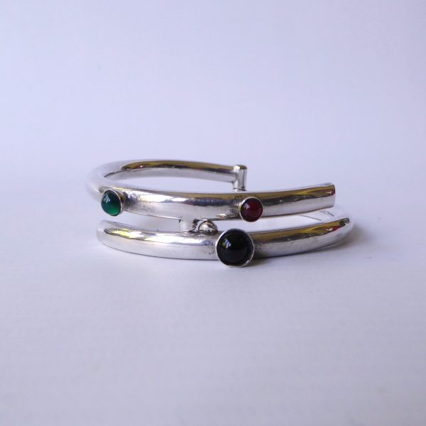 Vintage Mexico silver 925 silver chunky modernist bangle, gemstones, TD-77 Taxco - Image 5