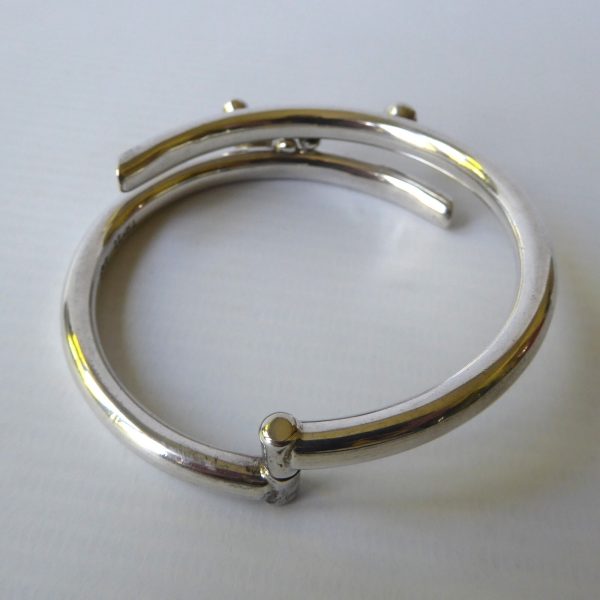 Vintage Mexico silver 925 silver chunky modernist bangle, gemstones, TD-77 Taxco - Image 10