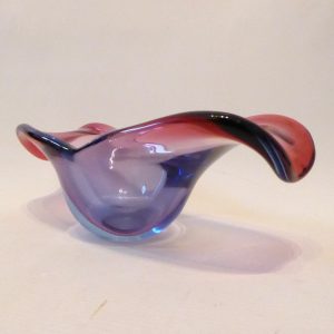 Vintage Murano Italian art glass scoop bowl, mid century modernist pink sommerso