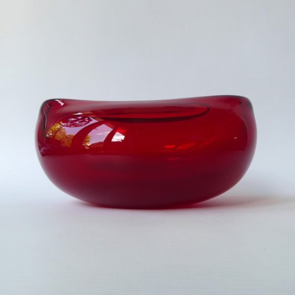 Vintage Murano art glass oval bowl. Red amber cased dish, 1960s 1970s MCM retro - Image 11