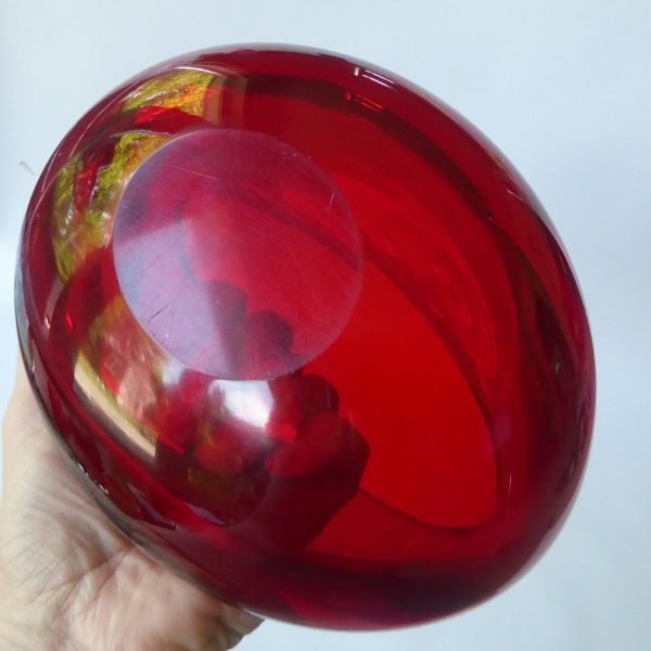 Vintage Murano art glass oval bowl. Red amber cased dish, 1960s 1970s MCM retro - Image 12