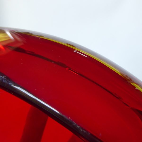 Vintage Murano art glass oval bowl. Red amber cased dish, 1960s 1970s MCM retro - Image 5