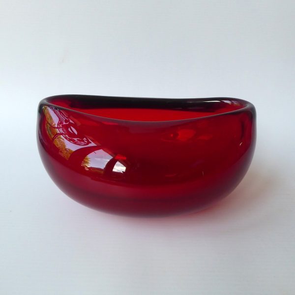 Vintage Murano art glass oval bowl. Red amber cased dish, 1960s 1970s MCM retro - Image 6