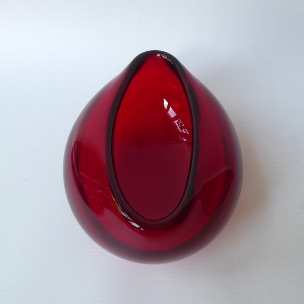 Vintage Murano art glass oval bowl. Red amber cased dish, 1960s 1970s MCM retro - Image 7