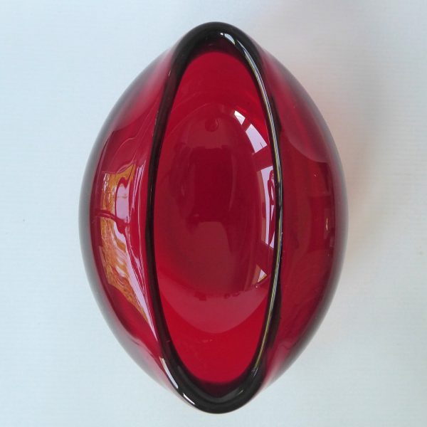 Vintage Murano art glass oval bowl. Red amber cased dish, 1960s 1970s MCM retro - Image 8