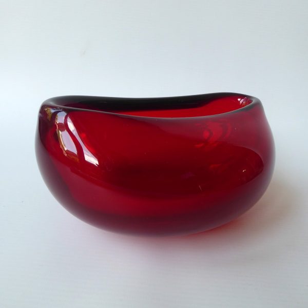 Vintage Murano art glass oval bowl. Red amber cased dish, 1960s 1970s MCM retro - Image 9