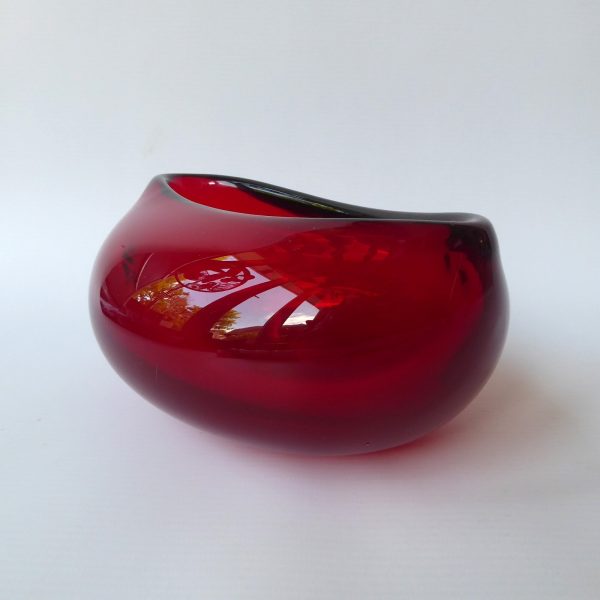 Vintage Murano art glass oval bowl. Red amber cased dish, 1960s 1970s MCM retro - Image 10