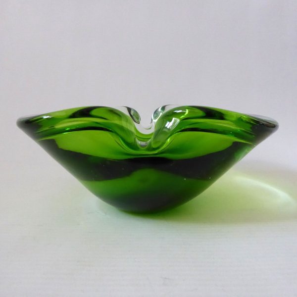 Vintage Murano big art glass bowl. Lime green cased dish, 1960s 1970s MCM retro - Image 5