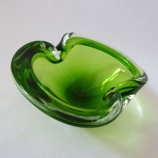 Vintage Murano big art glass bowl. Lime green cased dish, 1960s 1970s MCM retro - Image 6