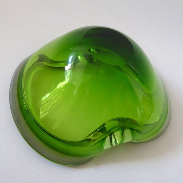 Vintage Murano big art glass bowl. Lime green cased dish, 1960s 1970s MCM retro - Image 7