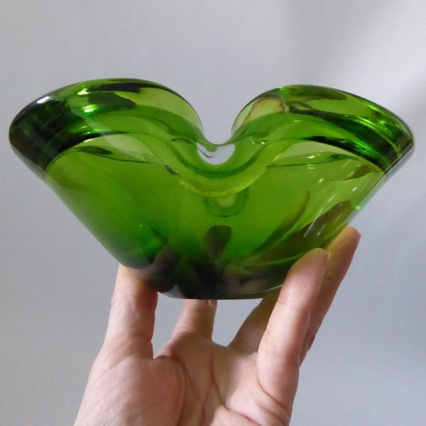 Vintage Murano big art glass bowl. Lime green cased dish, 1960s 1970s MCM retro - Image 8