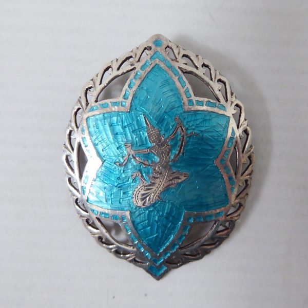 Vintage Thainakon sterling silver 925 oval/star & Siam dancer brooch, enamelled - Image 4