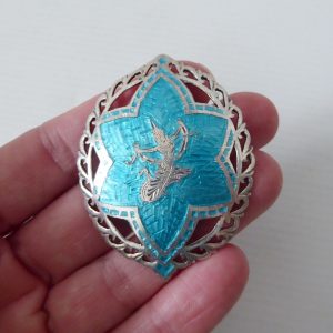 Vintage Thainakon sterling silver 925 oval/star & Siam dancer brooch, enamelled