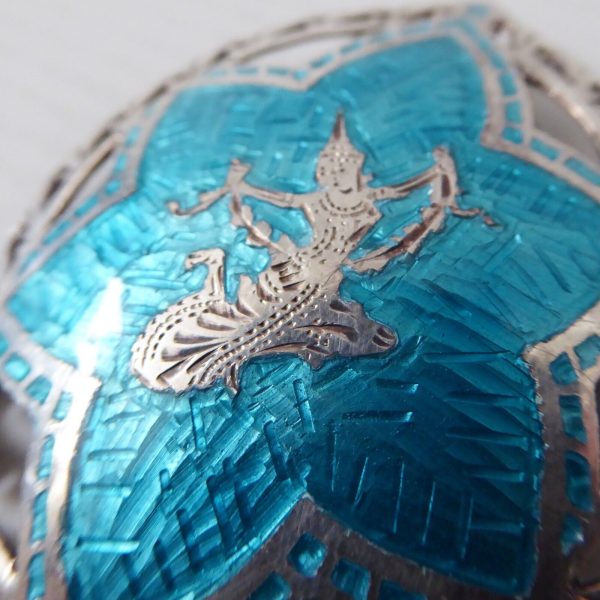 Vintage Thainakon sterling silver 925 oval/star & Siam dancer brooch, enamelled - Image 6