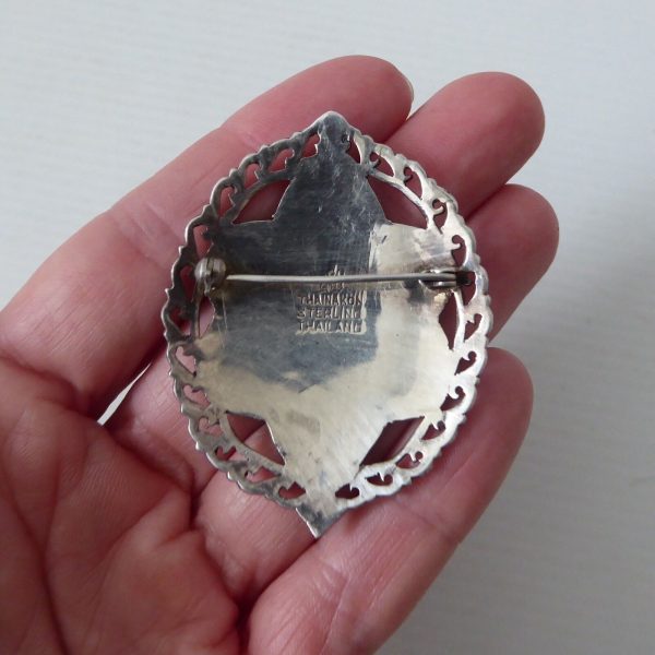 Vintage Thainakon sterling silver 925 oval/star & Siam dancer brooch, enamelled - Image 9