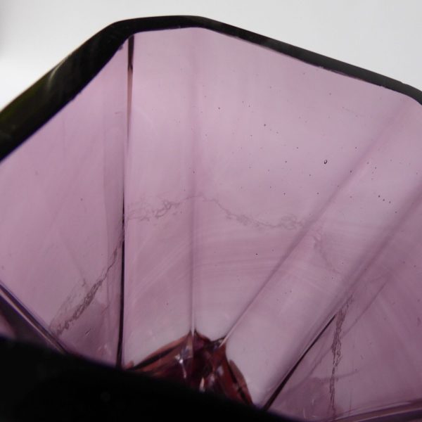 Vintage art glass vase, moulded faceted octagonal. Purple plum Scandinavian 8.5" - Image 13