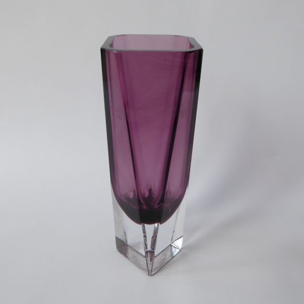 Vintage art glass vase, moulded faceted octagonal. Purple plum Scandinavian 8.5" - Image 5