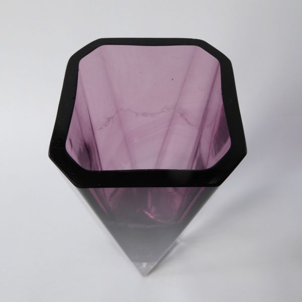 Vintage art glass vase, moulded faceted octagonal. Purple plum Scandinavian 8.5" - Image 7