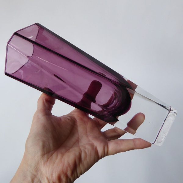 Vintage art glass vase, moulded faceted octagonal. Purple plum Scandinavian 8.5" - Image 8