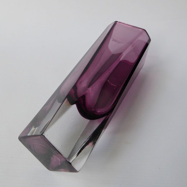 Vintage art glass vase, moulded faceted octagonal. Purple plum Scandinavian 8.5" - Image 9