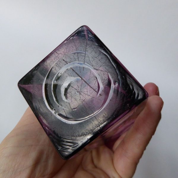 Vintage art glass vase, moulded faceted octagonal. Purple plum Scandinavian 8.5" - Image 10