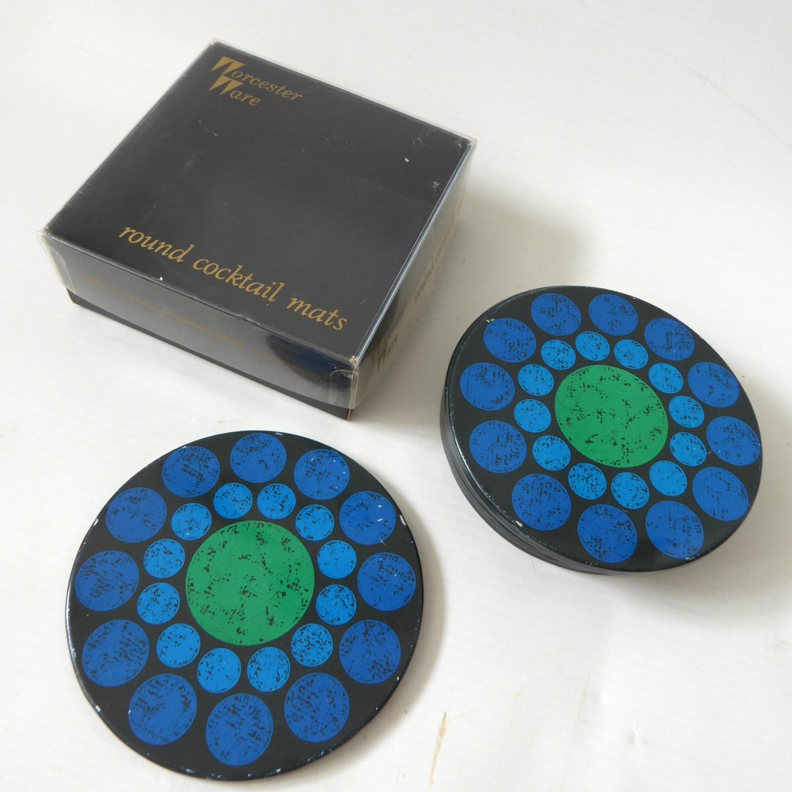Vintage boxed set six Worcester Ware round cocktail mats, coasters. Retro 1970s - Image 4