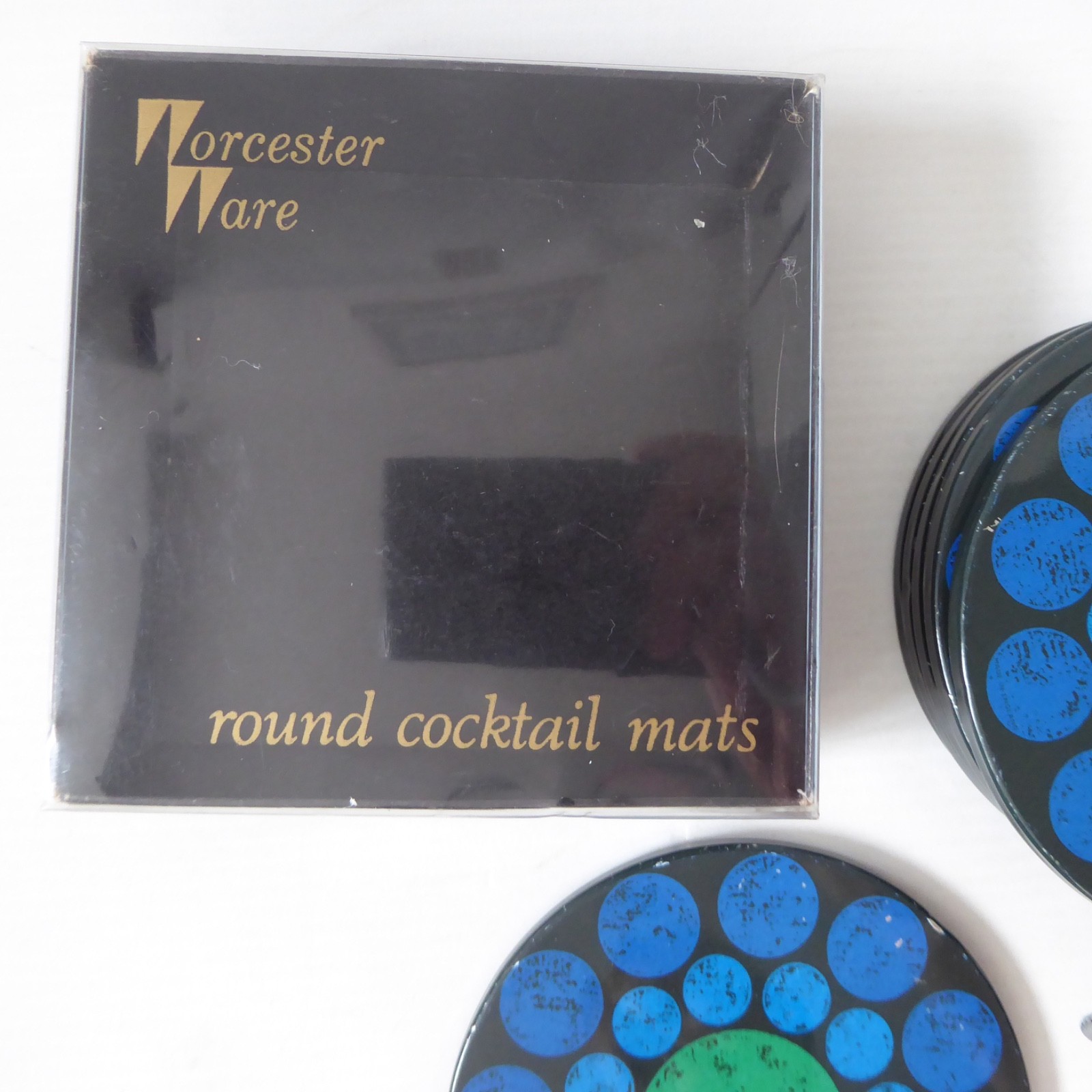 Vintage boxed set six Worcester Ware round cocktail mats, coasters. Retro 1970s - Image 5
