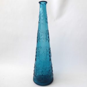Vintage glass Empoli Italy genie bottle decanter teal blue 1970s retro, Zodiac