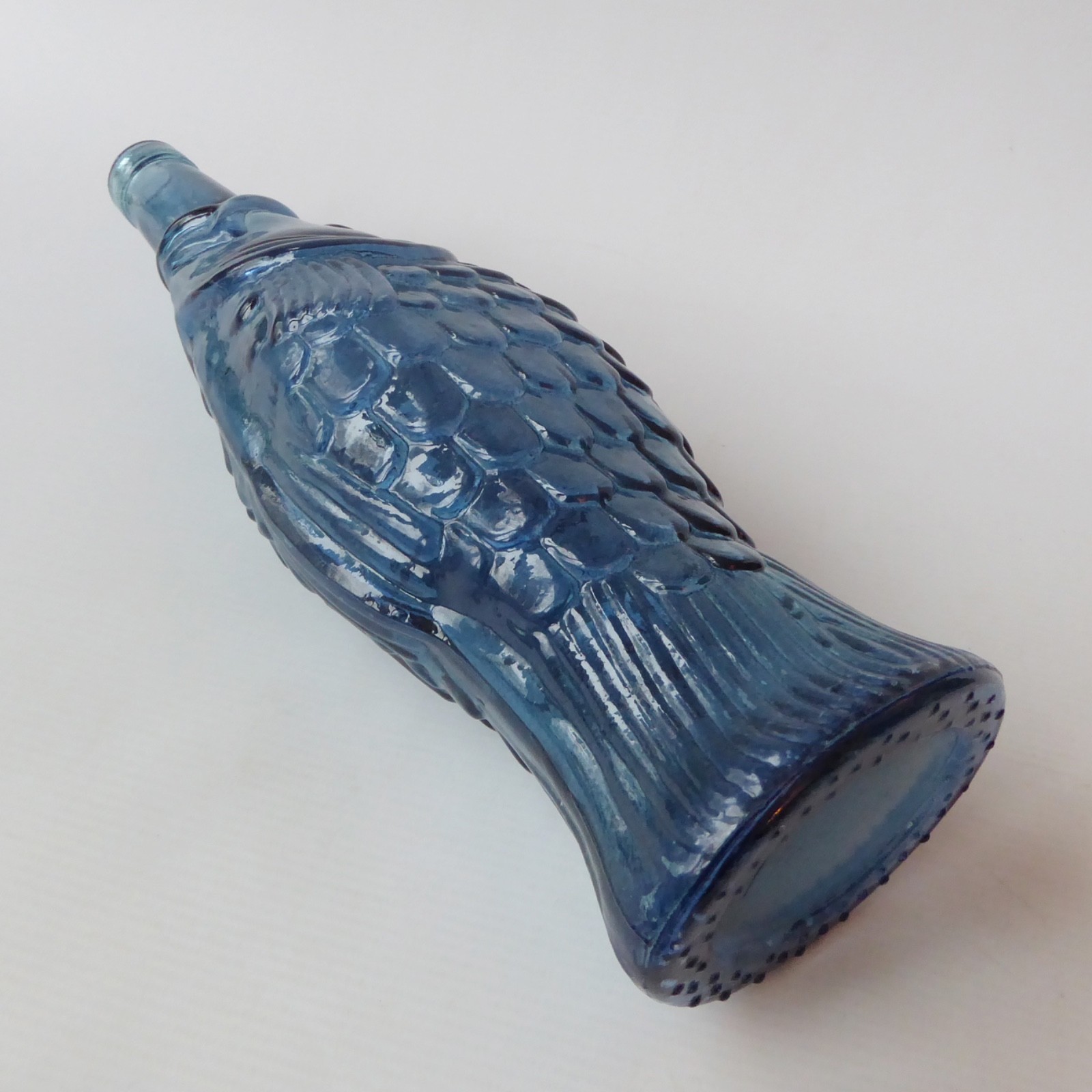 Vintage glass fish shaped wine bottle, decanter, ornamental dusky blue retro 13" - Image 11