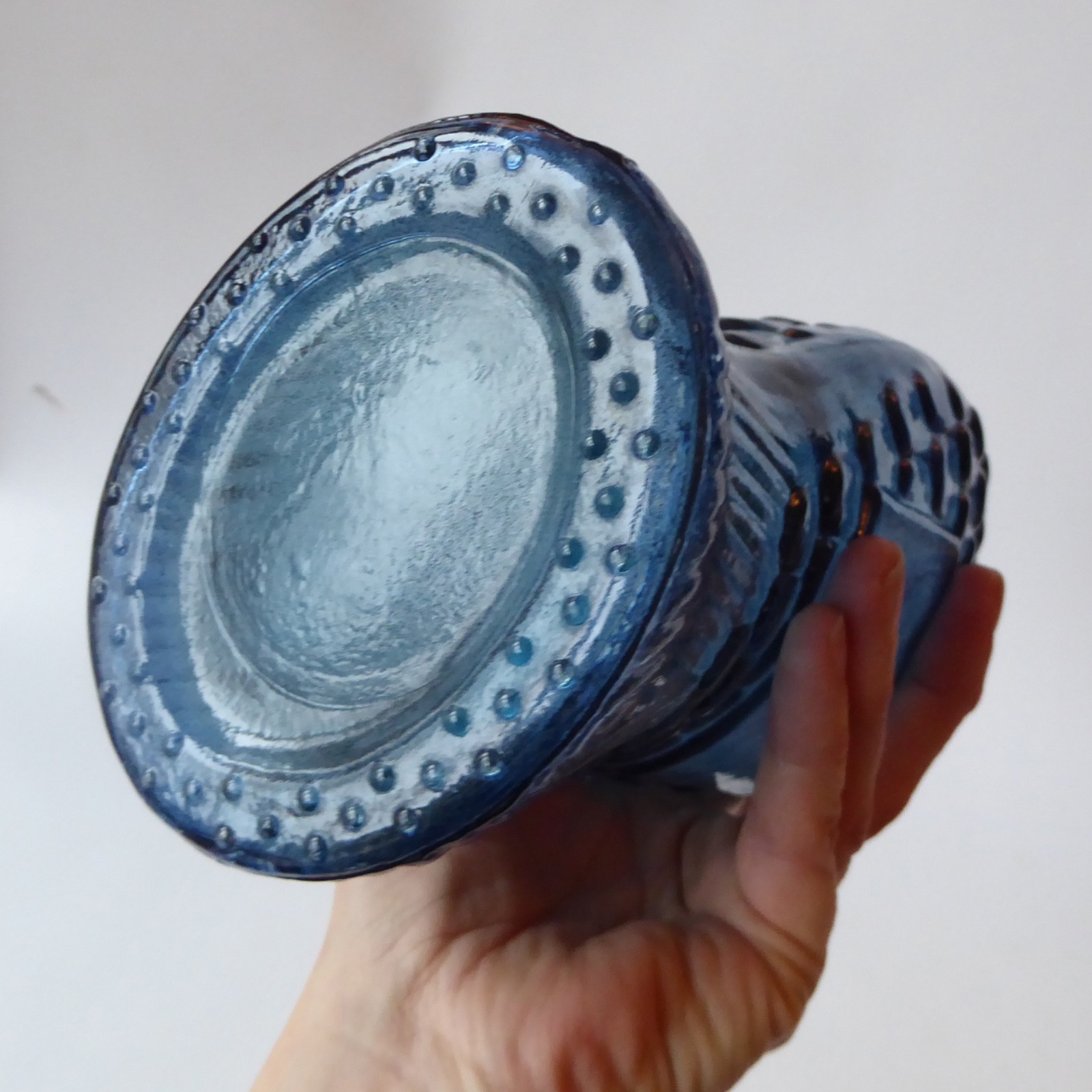 Vintage glass fish shaped wine bottle, decanter, ornamental dusky blue retro 13" - Image 13