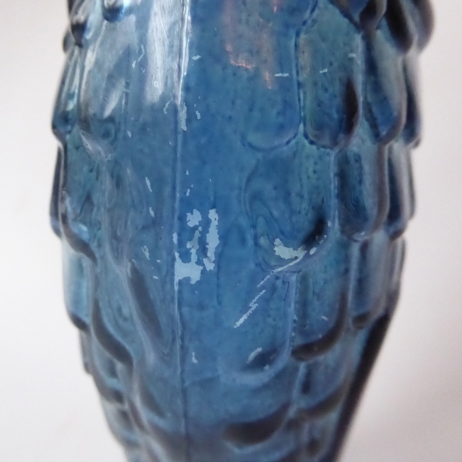 Vintage glass fish shaped wine bottle, decanter, ornamental dusky blue retro 13" - Image 14