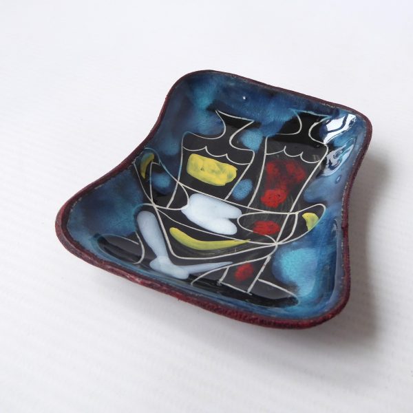 Vintage mid century Italian sgraffito pin dish. 1960s retro small plate +leather - Image 4