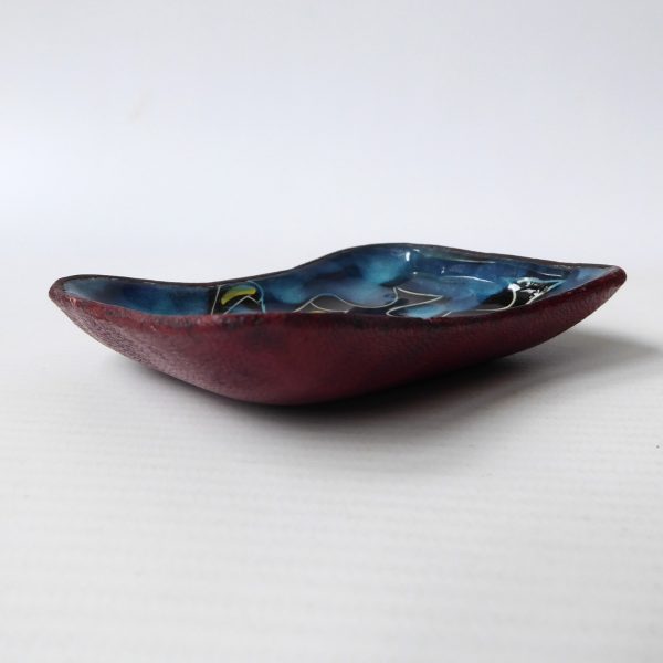 Vintage mid century Italian sgraffito pin dish. 1960s retro small plate +leather - Image 5
