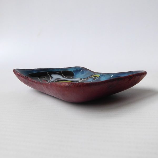 Vintage mid century Italian sgraffito pin dish. 1960s retro small plate +leather - Image 6