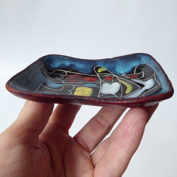 Vintage mid century Italian sgraffito pin dish. 1960s retro small plate +leather - Image 7