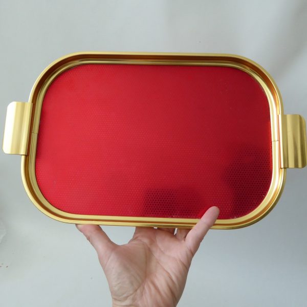 Vintage red & gold 12" drinks tray by Carefree.  1960s/1970s retro rectangular - Image 13