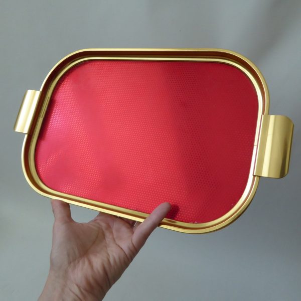Vintage red & gold 12" drinks tray by Carefree.  1960s/1970s retro rectangular - Image 14