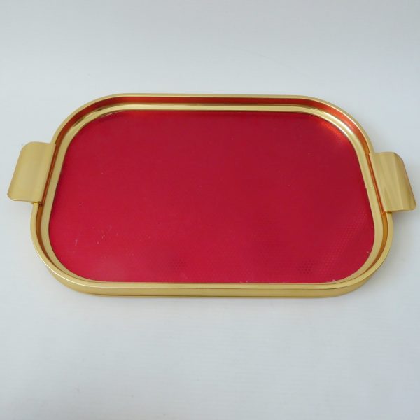 Vintage red & gold 12" drinks tray by Carefree.  1960s/1970s retro rectangular - Image 4