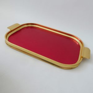 Vintage red & gold 12" drinks tray by Carefree.  1960s/1970s retro rectangular