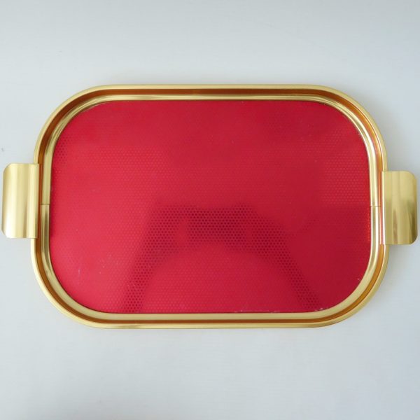Vintage red & gold 12" drinks tray by Carefree.  1960s/1970s retro rectangular - Image 5