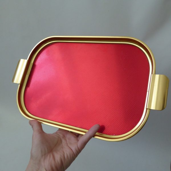 Vintage red & gold 12" drinks tray by Carefree.  1960s/1970s retro rectangular - Image 6