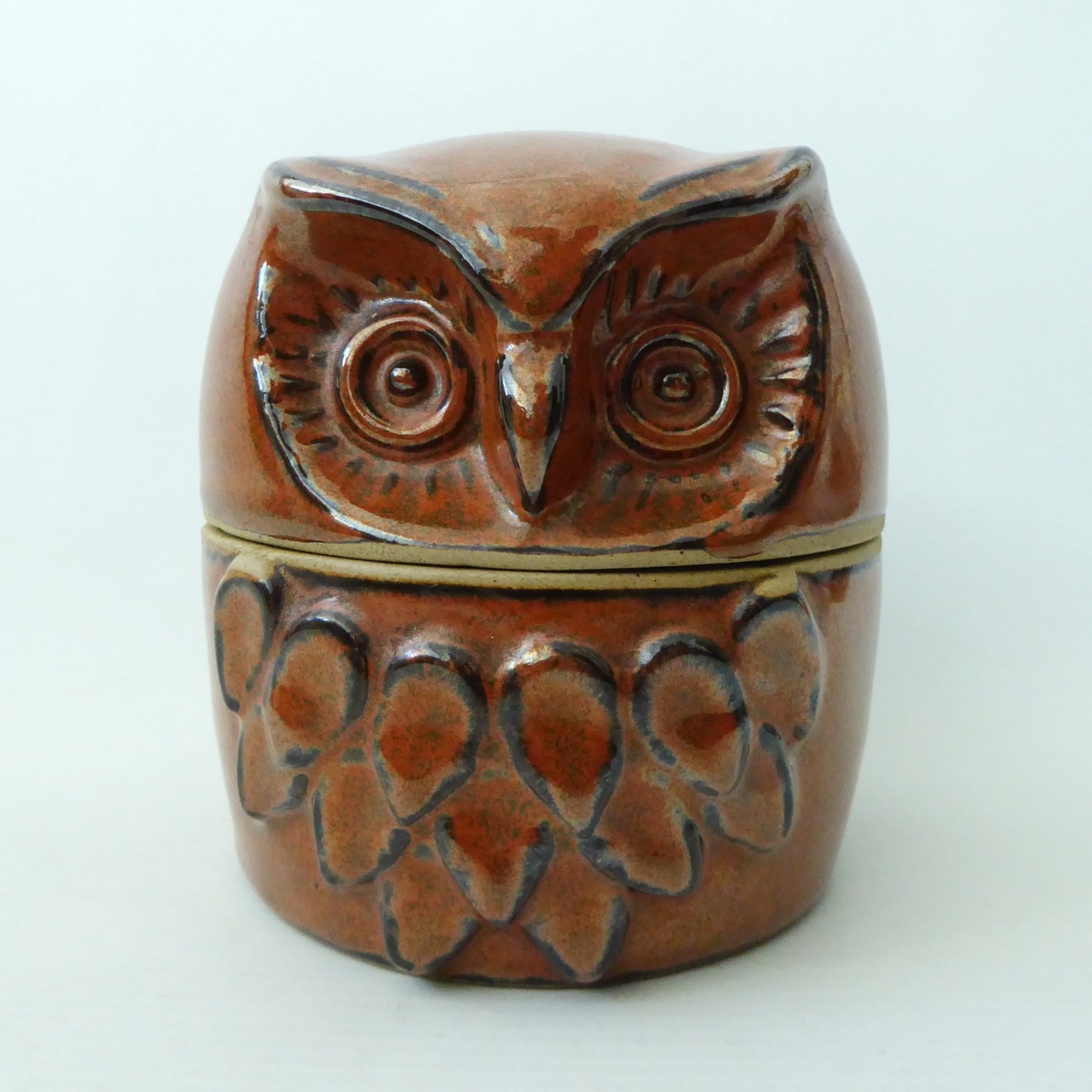 Vintage studio art pottery/ceramic owl lidded box container storage, retro pot - Image 2