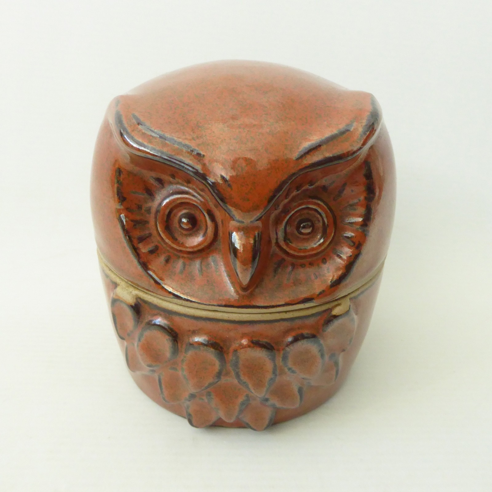 Vintage studio art pottery/ceramic owl lidded box container storage, retro pot - Image 3