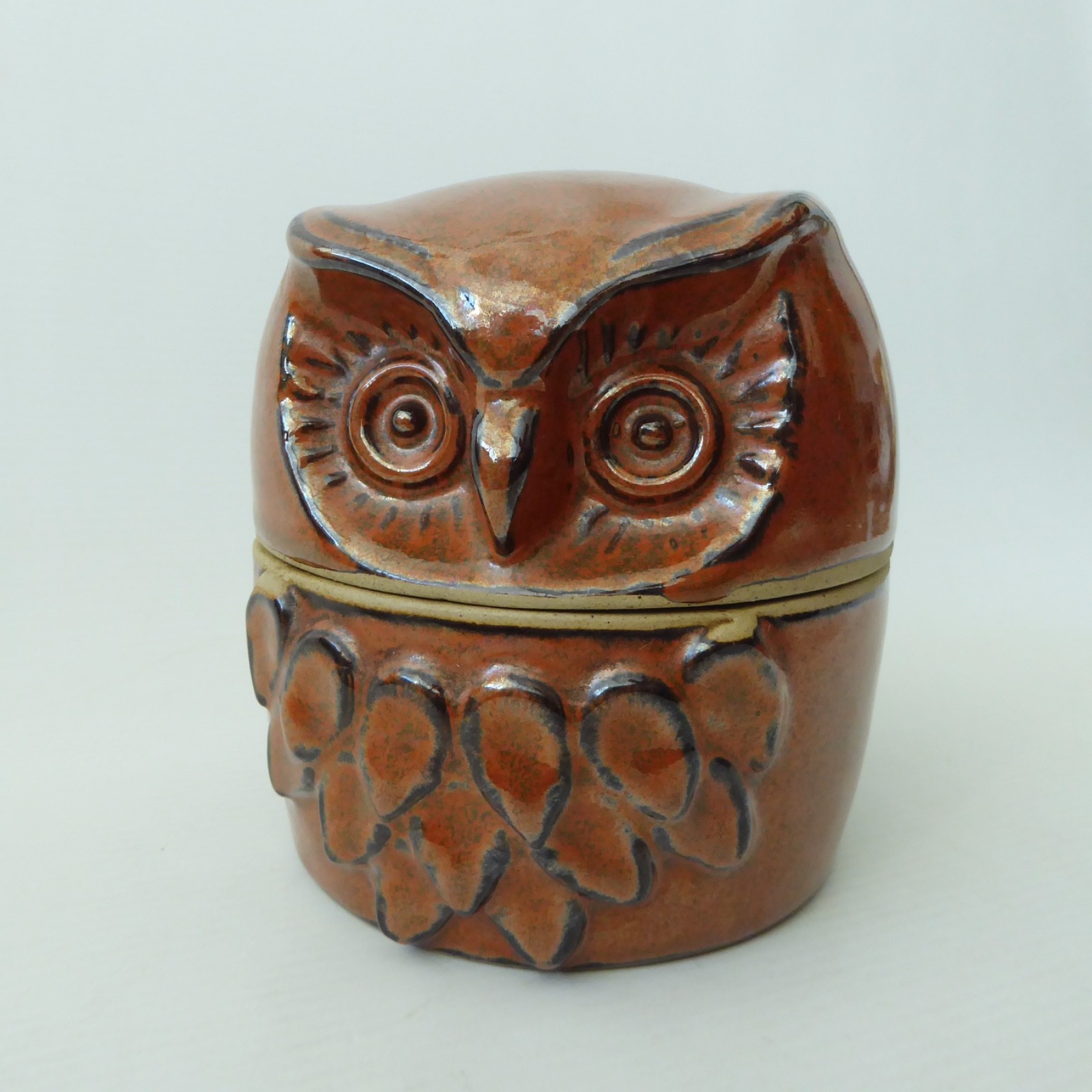 Vintage studio art pottery/ceramic owl lidded box container storage, retro pot - Image 4