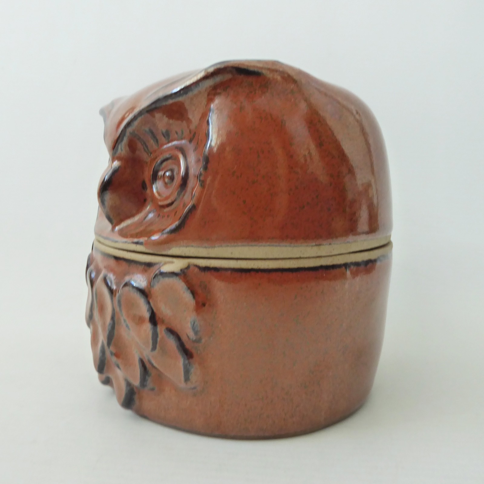 Vintage studio art pottery/ceramic owl lidded box container storage, retro pot - Image 5