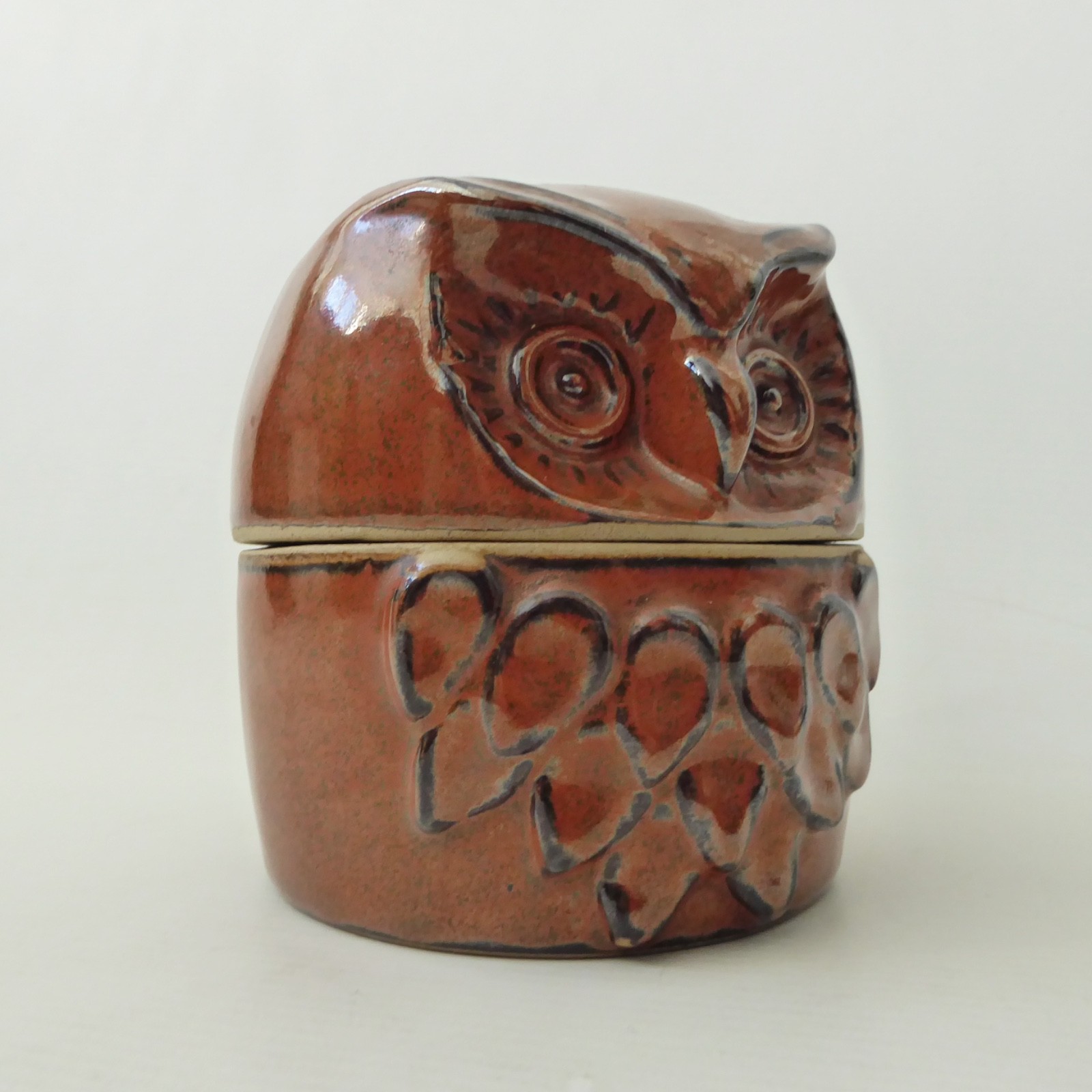 Vintage studio art pottery/ceramic owl lidded box container storage, retro pot - Image 7