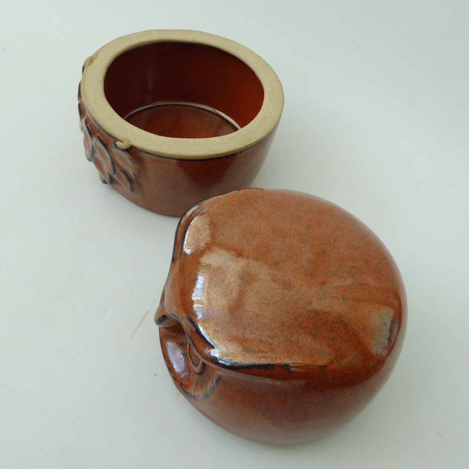 Vintage studio art pottery/ceramic owl lidded box container storage, retro pot - Image 9
