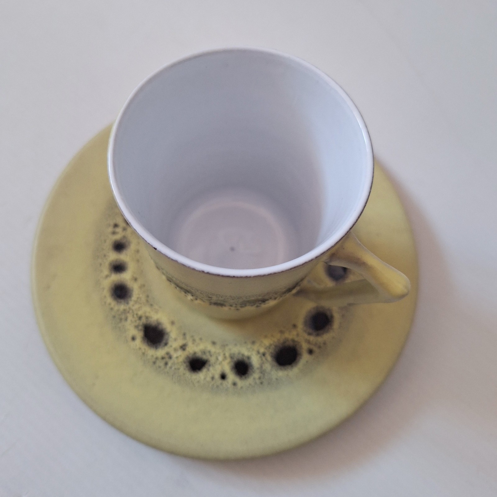 West German pottery vintage cup & saucer, yellow + black fat lava glazes, retro - Image 4
